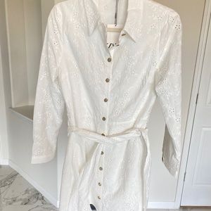 Zara openwork embroidered dress oyster white size M NWT long sleeve